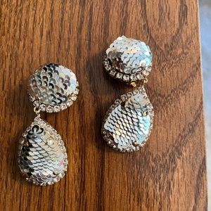 Shourouk Clip on Earrings in silver with blue tint